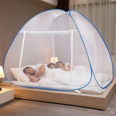 Evafly Mosquito net for Double Bed|King Size Bed Foldable Machhardani|6.5x6.5 feet Polyester Washable Adults Mosquito Net(Full Blue, Tent)