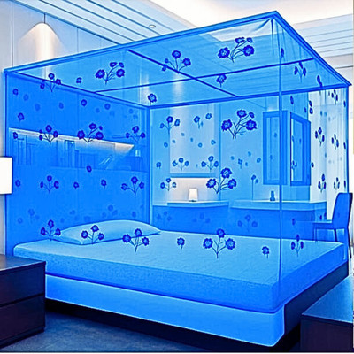 RN ENTERPRISE Queen Size for Happy families (6 x 7 Feet) Cotton Washable Adults Mosquito Net(Blue, Bed Box)