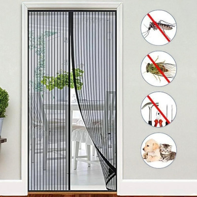 Aditya Polyester Adults Washable Auto-Closing Magnetic Door Mosquito Net_a232 Mosquito Net(Black, Frame Hung)