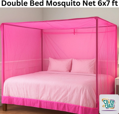 CoverCraze HDPE - High Density Poly Ethylene Adults Washable RED mosquito net Mosquito Net(Pink, Bed Box)
