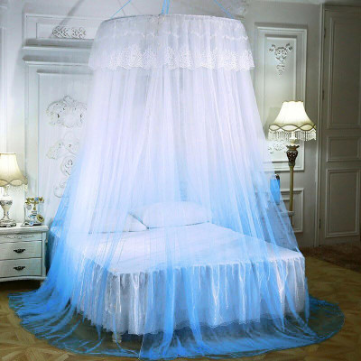 Classic Mosquito Net Polyester Adults Washable King Size Polyester Double Layer Royal Machardani Canopy Decorative Palace Style Mosquito Net(White, Blue, Ceiling Hung)