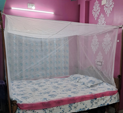 MINIKIDZ HDPE - High Density Poly Ethylene Adults Washable double bed insect and mosquito net {6x7 ft} Mosquito Net(White, Tent)