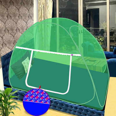 SILVER SHINE Polyester Adults Washable Mosquito Net Polyester Foldable for Single Bed Green Color Tent Mosquito Net Mosquito Net(Green, Tent)