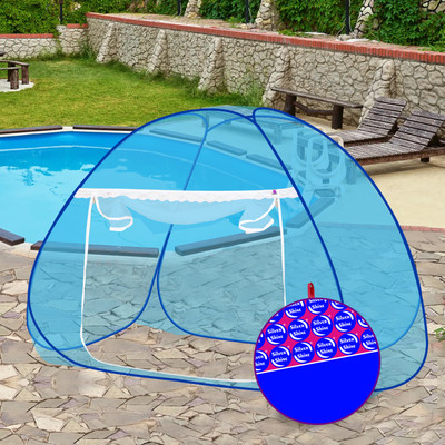 SILVER SHINE Polyester Adults Washable Foldable Polyester Multi Color Washable Single Bed Mosquito Net Mosquito Net(Skyblue, Tent)
