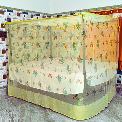 RN ENTERPRISE Polyester Adults Washable Floral Design with Stylish Bottom Mosquito Net(Yellow, Bed Box)