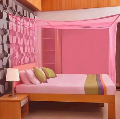 Mehon Craft Hanging Mosquito Machhardani Net (Size 4x6.5-ft) Polyester Washable Adults Mosquito Net(Pink, Bed Box)