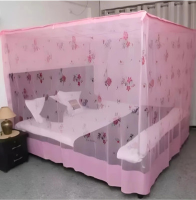 Rm Enterprises Flower Printed Air Flowable PINK Double Bed (6x7)ft Cotton Washable Adults Mosquito Net(Pink, Bed Box)