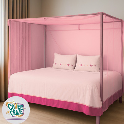 CoverCraze Cotton Adults Washable MonoShield 01 double bed 6x7 feet without stand hanging Mosquito Net(Pink, Bed Box)
