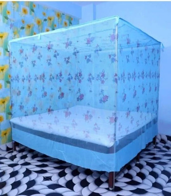 simran HDPE Blue Paragon flower design 6*7 Double bed size mosquito net HDPE - High Density Poly Ethylene Washable Adults Mosquito Net(Blue colour, Bed Box)