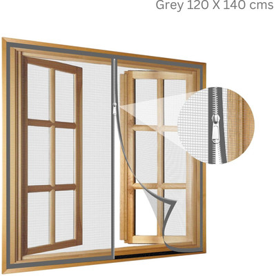 TurtleGrip Fibre Adults Washable 120 GSM Zipper Windows Mosquito Net(Grey-120*140, Frame Hung)