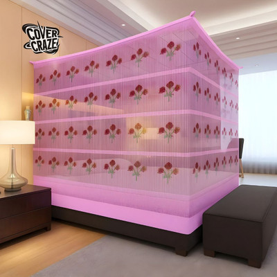 CoverCraze Queen bed 6-6.5 x7 ft without stand machhardani/mosari/dhomala net tent/hanging Cotton Washable Adults Mosquito Net(Pink, Bed Box)