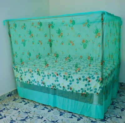 AasthaNet Cotton Adults Washable Stylish Flower Designing Size 6X7 Mosquito Net(Mint Green, Bed Box)