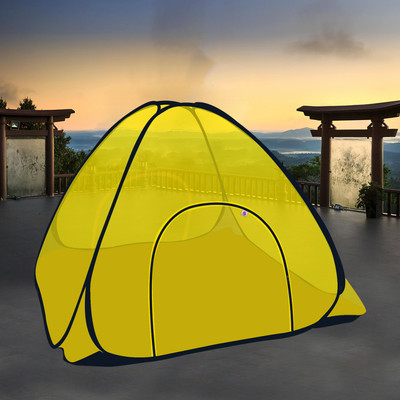 SILVER SHINE Polyester Adults Washable Polyester Foldable Double Bed Mosquito net with Base for Adults Mosquito Net(Yellow, Tent)