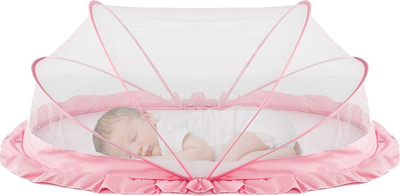 SafeMyles Nylon Infants Baby Folding Crib Mosquito Net Baby Pink Crib net Big Size Mosquito Net(Baby PInk, Tent)