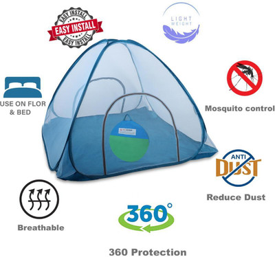Rsmosquito Polyester Adults Washable Foldable_Blue net_A1 Mosquito Net(Blue, Bed Box)