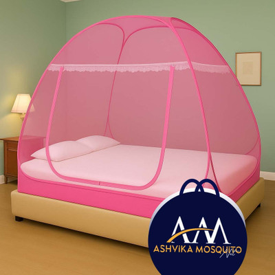 Ashvika mosquitoNet Cotton Adults Washable Double and King size bed 6x6 6.5x6.5 7x7 ft Mosquito Net(Smooth Pink, Tent)