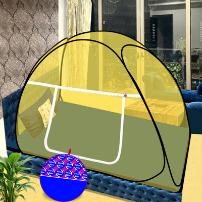 SILVER SHINE Polyester Adults Washable Mosquito Net Polyester Foldable for Single Bed Tent Mosquito Net Mosquito Net(Yellow Net, Tent)