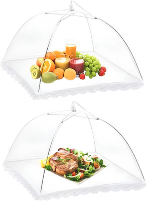 KSHMANIDHAYE 2pcs Food Tent Fruit Cover Pop-Up Food Nets Outdoors Mesh Screen Collapsible Polyester Washable Infants Mosquito Net(White, Tent)