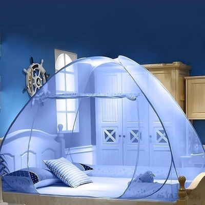 MOSCO CARRE Polyester Adults Washable Machhardani -Double Bed Size(6.5ft)�(6.5ft)�(4.8ft) Foldable Mosquito Net(Blue, Tent)