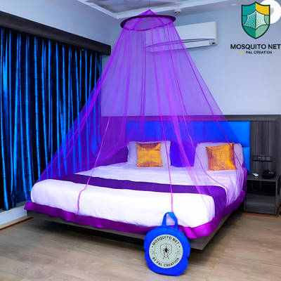 MosquitoNet Polyester Adults Washable Pal Creation Mosquito Net Double Bed Round Polyster Adult White-102 Mosquito Net(Purple, Ceiling Hung)