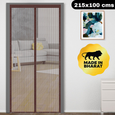 Classic Mosquito Net Polyester Adults Washable Net For Door With Magnet Self-Closing with full frame self Adhesive Hook Mosquito Net(215X100 -Brown, Frame Hung)