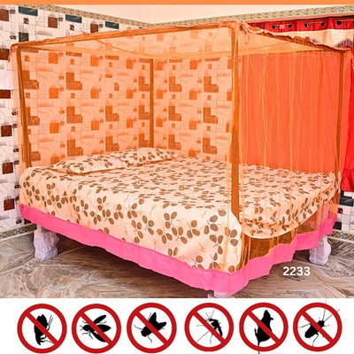 EpicEdge Single Bed Mosquito Net,(6X4 Feet) Orange Colour HDPE - High Density Poly Ethylene Washable Adults Mosquito Net(Orange, Bed Box)