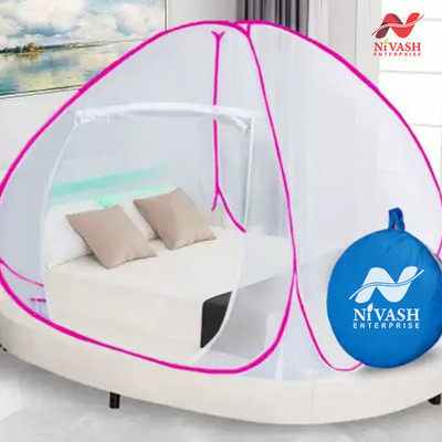 NIVASH ENTERPRISE Polyester Adults Washable Polyester Adults Washable Double Bed King Size Foldable Portable Insect Screen Mosquito Net(White, Pink, Tent)