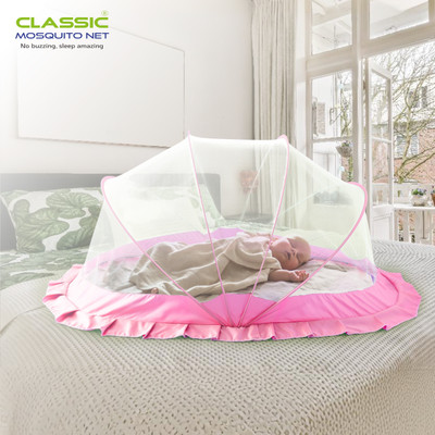 Classic Mosquito Net Polyester Adults Washable Baby Bed Set Mosquito Net(Pink Border, Tent)