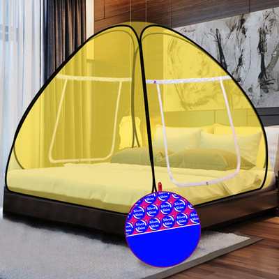 SILVER SHINE Polyester Adults Washable Polyester Foldable for double Bed Mosquito Net Mosquito Net(YELLOW-BLACK, Tent)