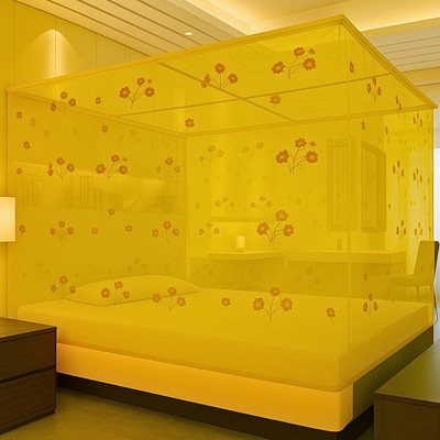 SR ENTERPRISE HDPE - High Density Poly Ethylene Adults Washable Flower Design Light Yellow Color Double Bed ( 6'x7' ft) Mosquito Net(Yellow, Bed Box)
