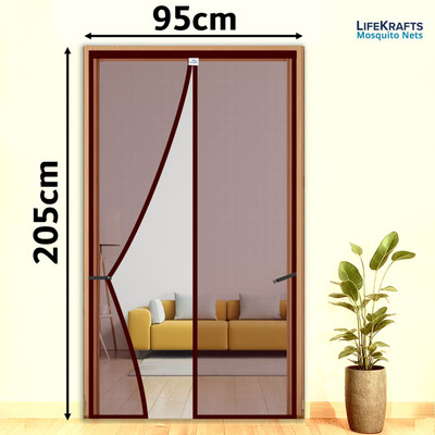Lifekrafts Auto-Closing Magnetic Door Polyester Washable Adults Mosquito Net(Brown-205*95cms, Frame Hung)