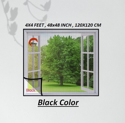 BLEMY Polyester Adults Washable Mosquito Net For Window With Self Adhesive Hook & Loop Tape Size - 4X4 Feet Mosquito Net(BLACK - 4X4, Frame Hung)