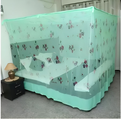 SR ENTERPRISE HDPE - High Density Poly Ethylene Adults Washable Flower Design Green (6x7) Mosquito Net(Green, Bed Box)