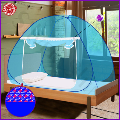 SILVER SHINE Polyester Adults Washable Foldable for Single Bed Mosquito Net(Sky Blue, Tent)