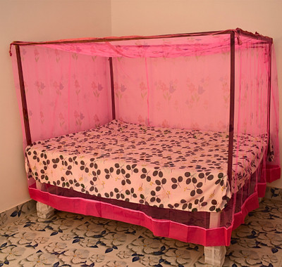 SR ENTERPRISE Polyester Adults Washable Classic Flower Design (6x7) Mosquito Net(Pink, Bed Box)