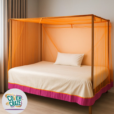 CoverCraze Cotton Adults Washable CC MonoSingle Orange without stand 4x6 feet hanging Mosquito Net(Orange, Bed Box)