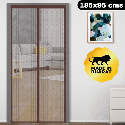 Classic Mosquito Net Polyester Adults Washable Net For Door With Magnet Self-Closing with full frame self Adhesive Hook Mosquito Net(185X95 -Brown, Frame Hung)