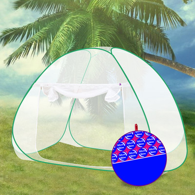 SILVER SHINE Polyester Adults Washable Foldable Polyester Multi Color Washable Single Bed Mosquito Net Mosquito Net(White-Green, Tent)