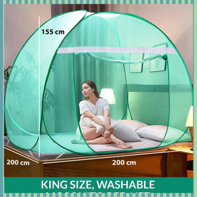 RJCARE Polyester Adults Washable Premium Foldable Double Bed Mosquito Net for King/Queen Size Bed Mosquito Net(Green, Tent)