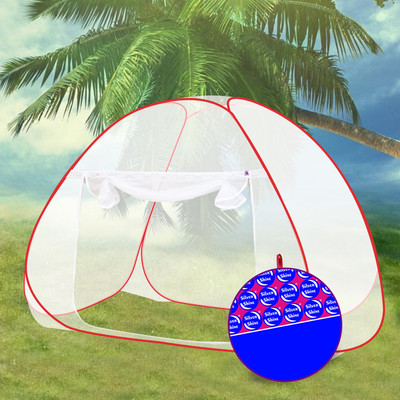 SILVER SHINE Polyester Adults Washable Foldable Polyester Multi Color Washable Single Bed Mosquito Net Mosquito Net(White-Red, Tent)
