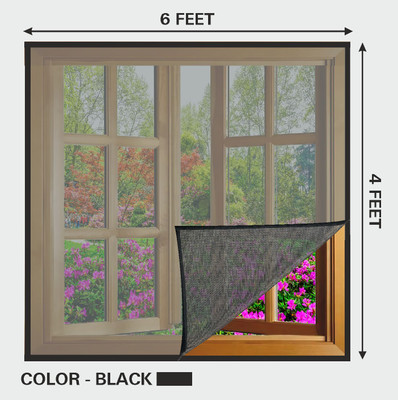 Auranest Fibre Adults Washable Window Mosquito Net Pre Stiched with Adhesive Hook & Loop Tape Mosquito Net(4X6 FEET-BLACK, Frame Hung)