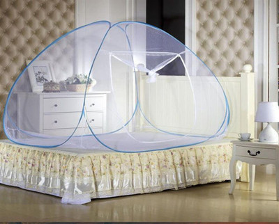 ANS Polyester Adults Washable folding mosquito net for single bed Blue Heavy Quality Mosquito Net(Blue, Bed Box)