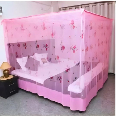 AARTI Premium Quality PINK COLOR Double Bed Mosquito Net IFoldable & Durable HDPE - High Density Poly Ethylene Washable Adults Mosquito Net(Pink, Bed Box)
