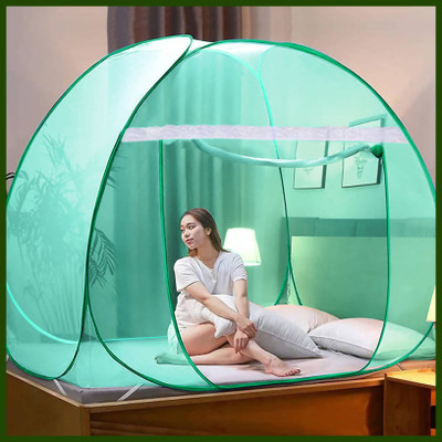 RJCARE Polyester Adults Washable Premium Foldable Double Bed Mosquito Net for King/Queen Size Bed Mosquito Net(Green, Tent)
