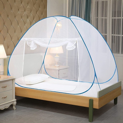 MARATHON Polyester Foldable Single bed Polyester Washable Adults Mosquito Net(Sky Blue, Tent)