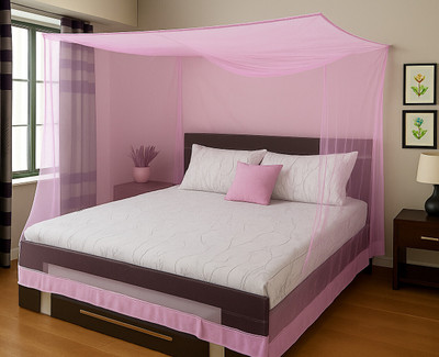 Shyom Square Hanging (8x8) King Size bed Polyester Washable Adults Mosquito Net(Pink, Bed Box)
