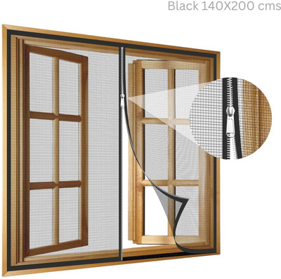 TurtleGrip Fibre Adults Washable 120 GSM Zipper Windows Mosquito Net(black140X200cms, Frame Hung)