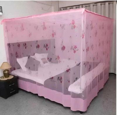 Nidhi Flower Design (Size-6X7) HDPE - High Density Poly Ethylene Washable Adults Mosquito Net(Pink, Bed Box)
