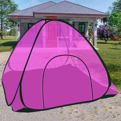 Shreenathji Jewellers Polyester Adults Washable Polyester Foldable Double Bed Multi Color Mosquito net with Base for Adults Mosquito Net(Pink, Tent)