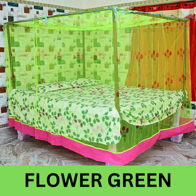SR ENTERPRISE HDPE - High Density Poly Ethylene Adults Washable Green Flower Haven Net Double Bed (6x7) Mosquito Net(Green, Bed Box)